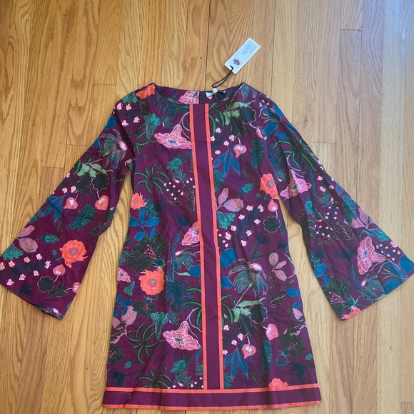 CELINA MOON Purple Floral Long-Sleeve Shift Dress with Pink & Green Accents - Picture 3 of 4